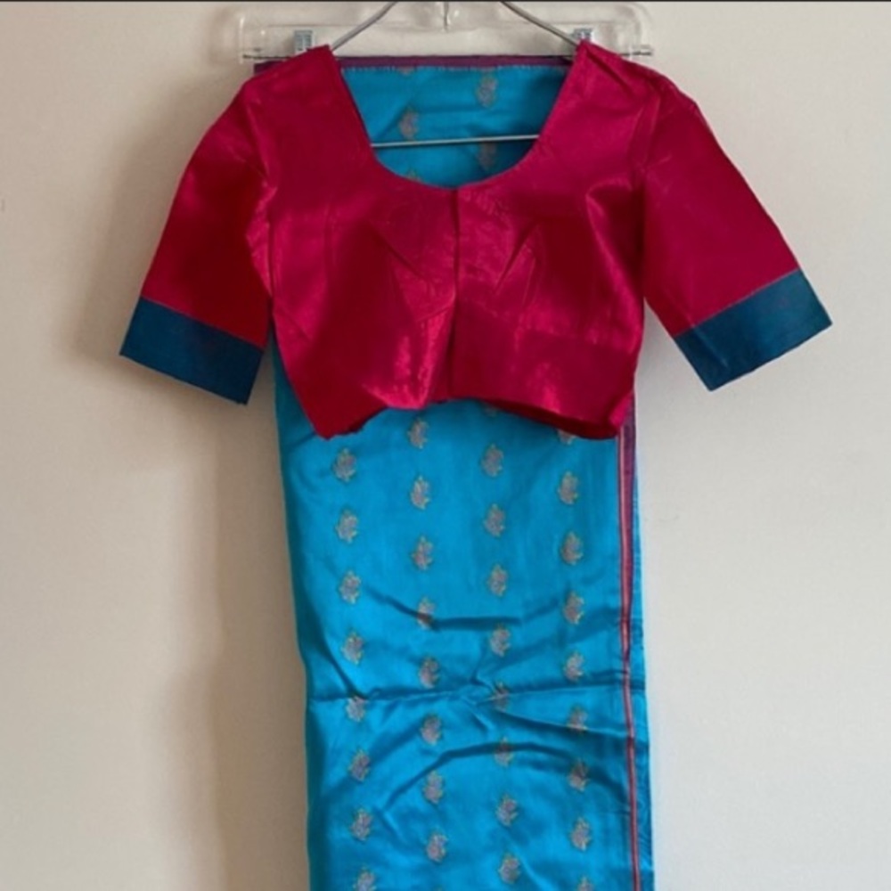 2 color silk sari with stitched blouse